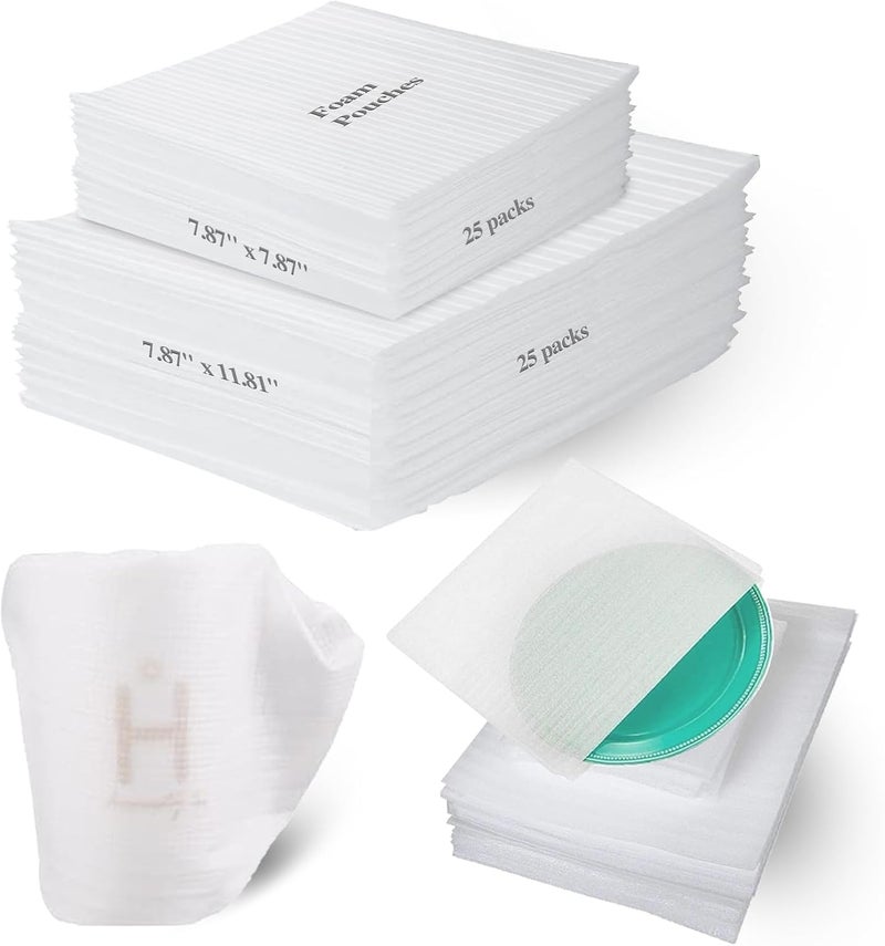 AKLVBL Foam Pouches for Packing Dishes，50pack Cushion Foam Wrap for Packing Supplies for Moving Shipping Storing Glasses Ceramics Cups Mugs,2 Sizes(7.87 x 7.87 inches,7.87 x 11.81 inches) - Image 1